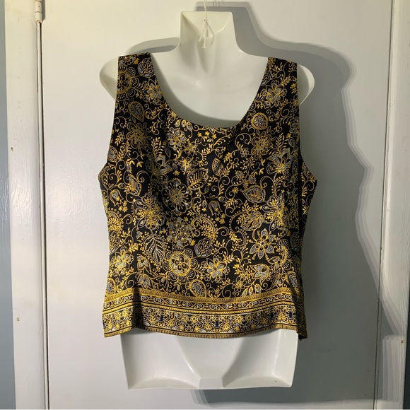 TAHARI Gold & Black SILK Floral Tank Top Persian Design Sz 14P - Picture 2 of 7